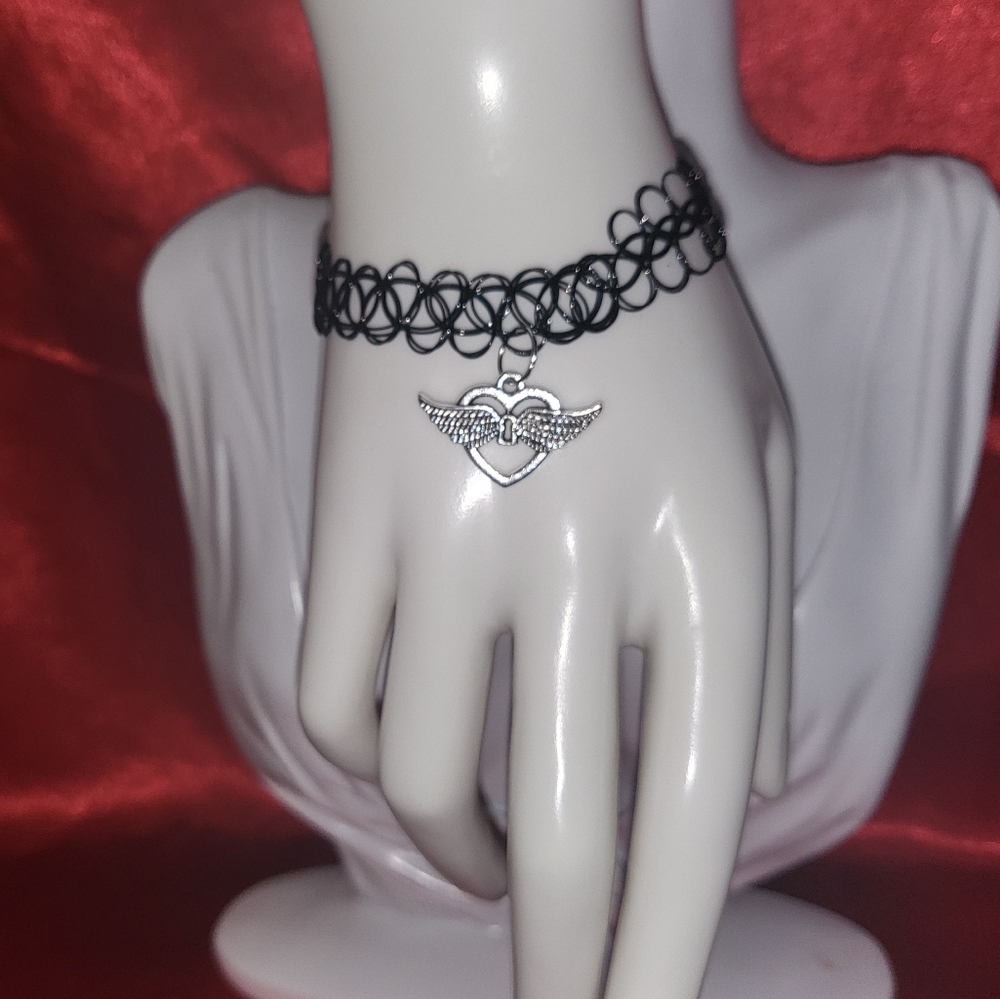 Angel wing heart charm bracelet, 90s style charm bracelet